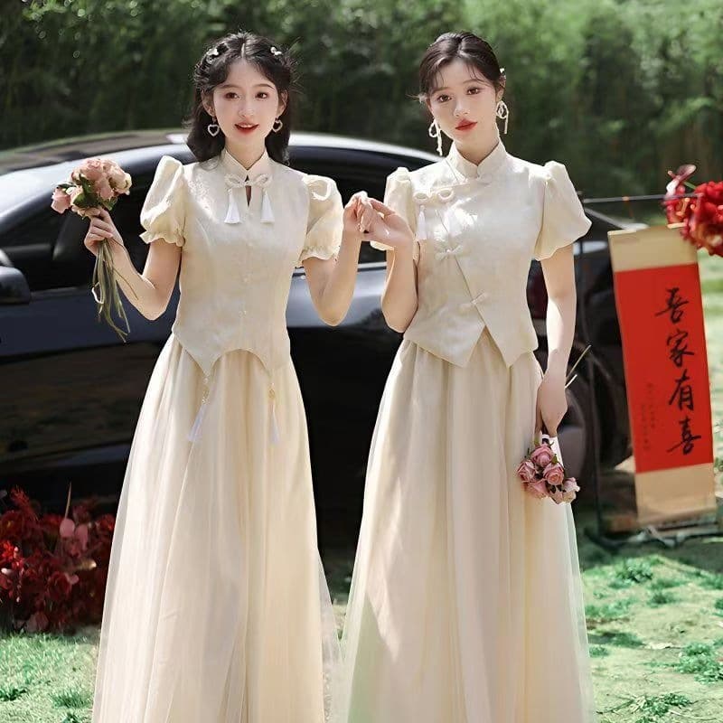 Chinese-style Bridesmaid Dress 2025 New Summer Sister Group Petite Formal Dress Wearable for Daily Use