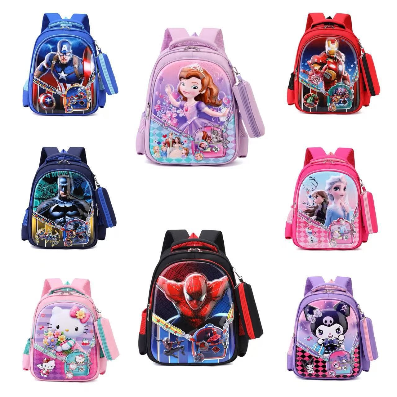 2-Piece Set Export Student Backpack 3D Hard Shell Kids Kuromi Cartoon Spider-Man Hello Kitty Backpack