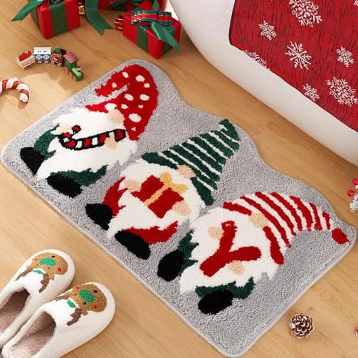 Christmas Gift Flocked Entry Mat, Wave Design, for Bathroom, Entryway, Thickened, Quick-Dry, Dust-Removing, Holiday Mat
