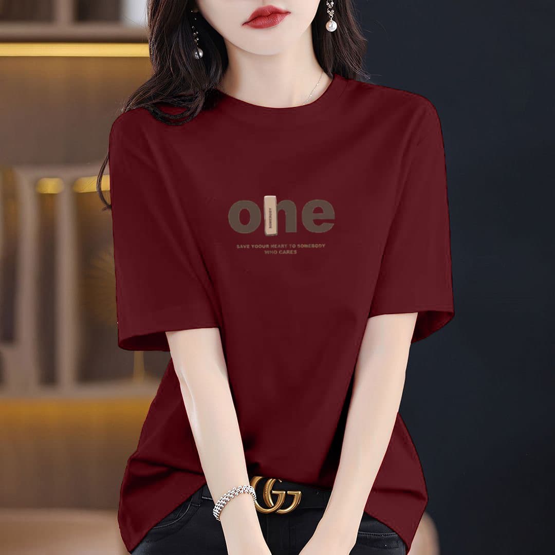 2026 New Summer Round Neck Short-Sleeved T-Shirt for Women, 100% Pure Cotton, Loose Fit, Slimming, Elegant, Versatile, High-End Top