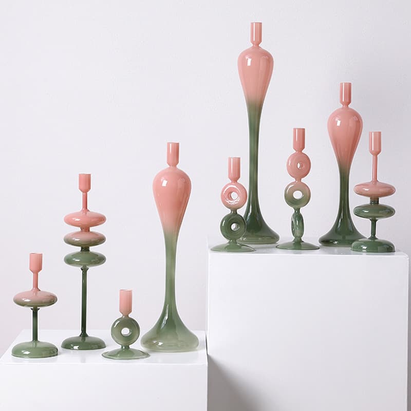 Nordic ins style colored glass candlesticks living room wine cabinet decoration ornaments internet celebrity restaurant vase crafts