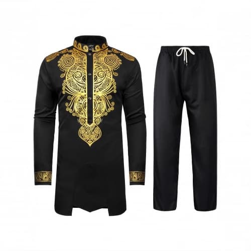 Foreign trade cross-border hot-selling Muslim Middle Eastern men's suit, African men's suit with gold foil top and trousers, 2-piece set