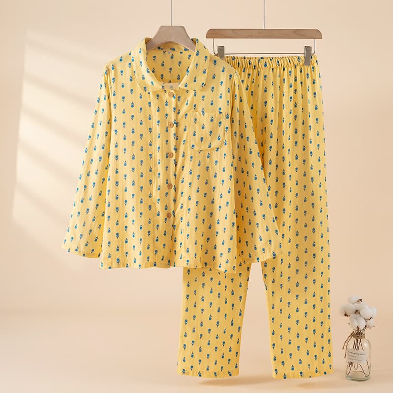2026 Class A 100% Pure Cotton Double-Layer Gauze Digitally Printed Women's Long-Sleeve Set Loungewear, Sweet and Soft