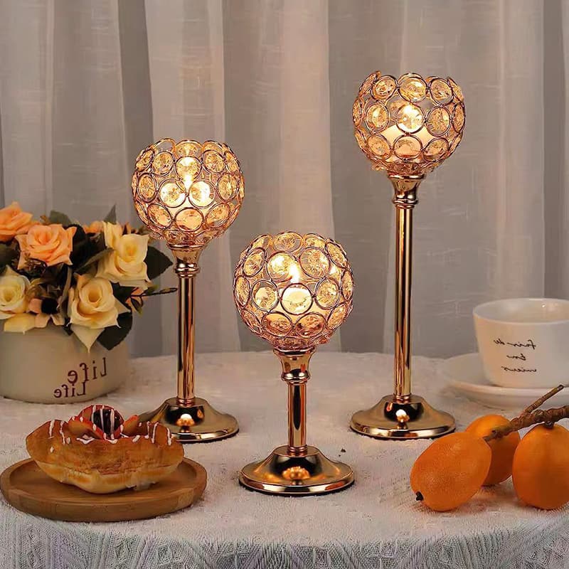 Cross-Border European Mini Crystal Candlestick Creative Metal Ornaments Wedding Home Candlelight Dinner Props Layout Supplies