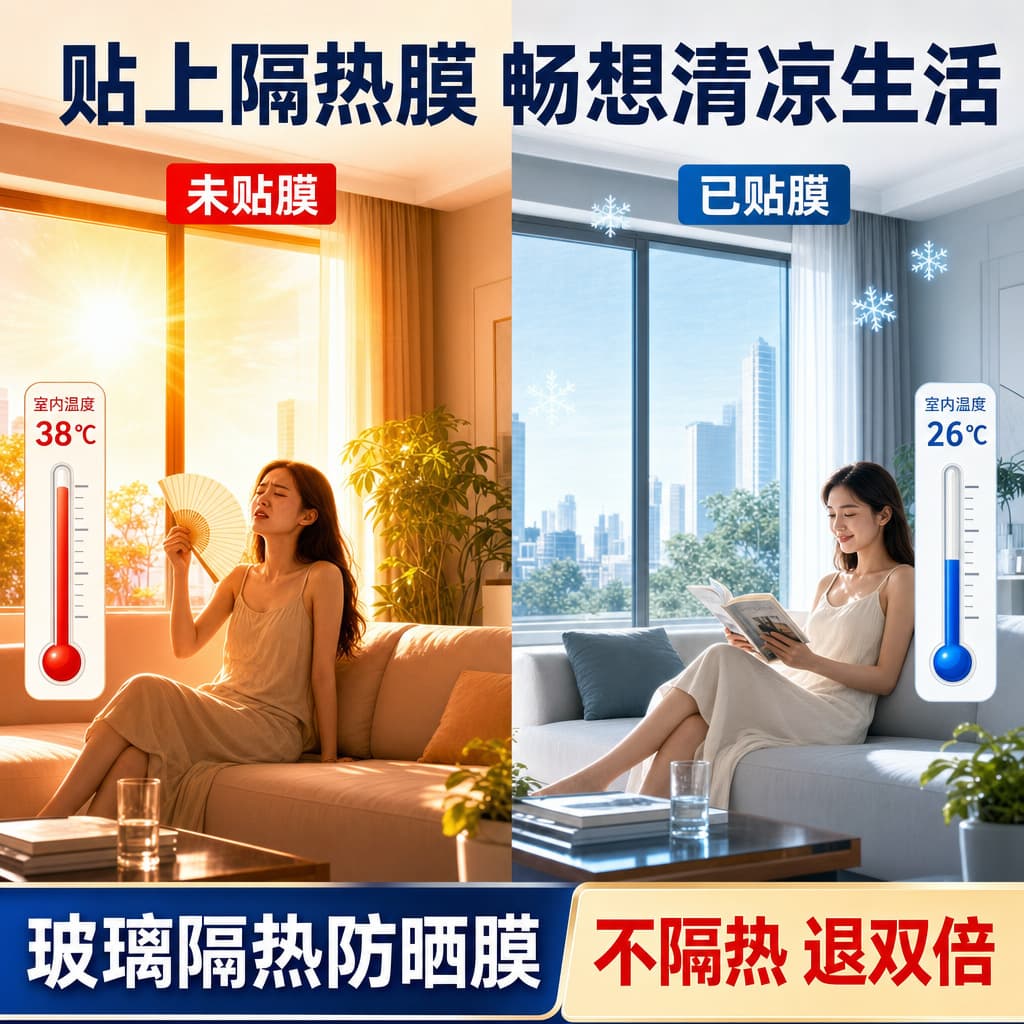 Glass Film One-Way See-Through Sun Protection High Heat Insulation Balcony Shading Transparent Home Privacy Self-Adhesive Window Sticker