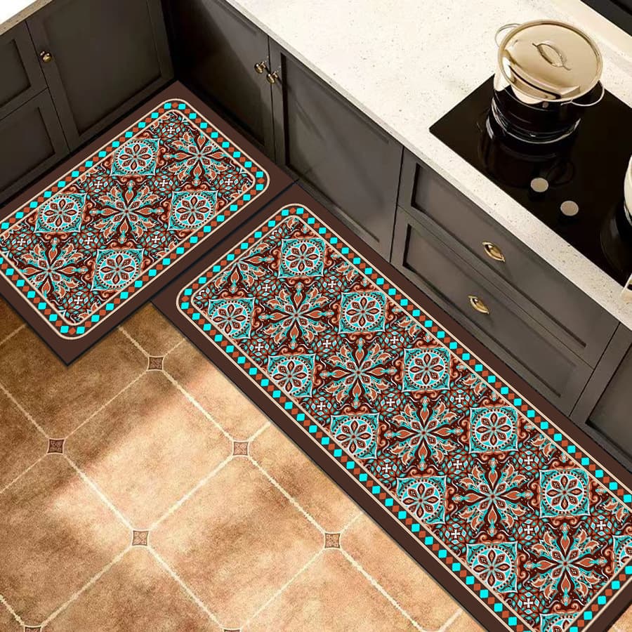 Bohemian Kitchen Mat Diatom Mud Bathroom Mat Water Absorbent Mat Home Use Oil Resistant Durable Easy to Clean Kitchen Foot Mat