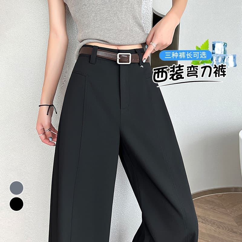 2026 Summer New Fashion Ice Silk Suit Pants High Waist Curved Knife Pants Loose Straight Leg Thin Versatile Commute Long Pants Women