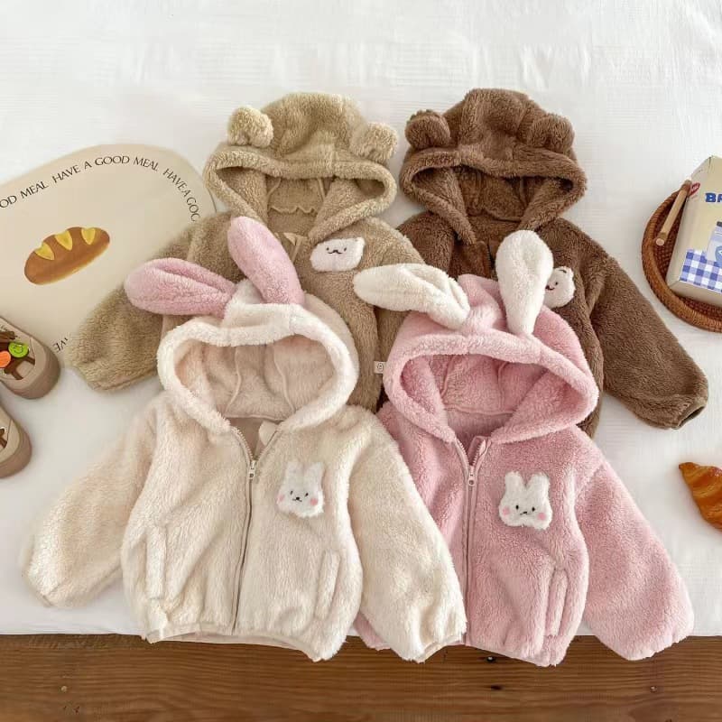 Girls Hooded Coat Autumn Winter Long Sleeve Cute Bunny Ears Toddler Fleece Lined Top for Baby Kids