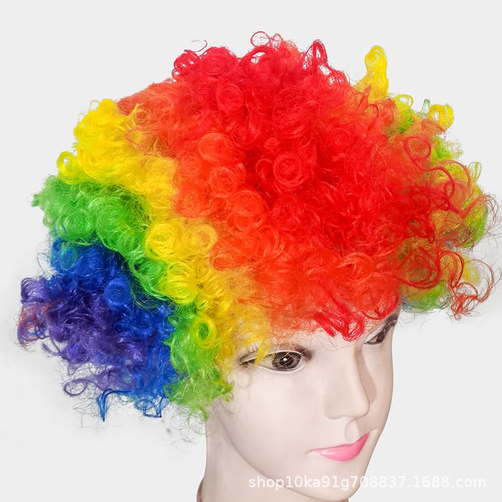 Cross-border Trade Afro Wig for Fans, Clown Curly Round Colorful Costume Funny Hair Wig Performance Curly Hair
