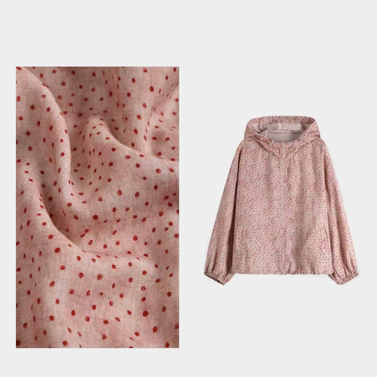 New Spring/Summer Women's 60s 100% Golden Rain Dew Hemp Polka Dot Sun Protection Casual Simple Jacket FSY60565