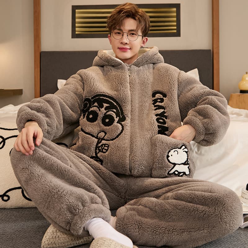 Pajamas for men winter coral velvet thickened velvet large size autumn and winter men's youth high school students and older children's suits