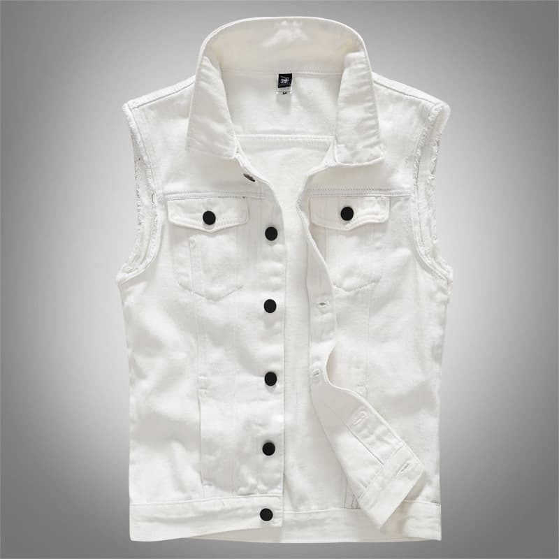 Spring/Summer Trendy Men's Casual Vest, Korean Style Motorcycle Slim Fit White Large Size Denim Vest, Export Shoulder Cape