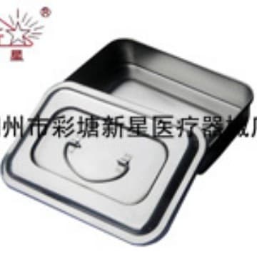 Lidded square stainless steel sterilization trays, 11.5", 9", 8", 6" sizes, solid (no holes)
