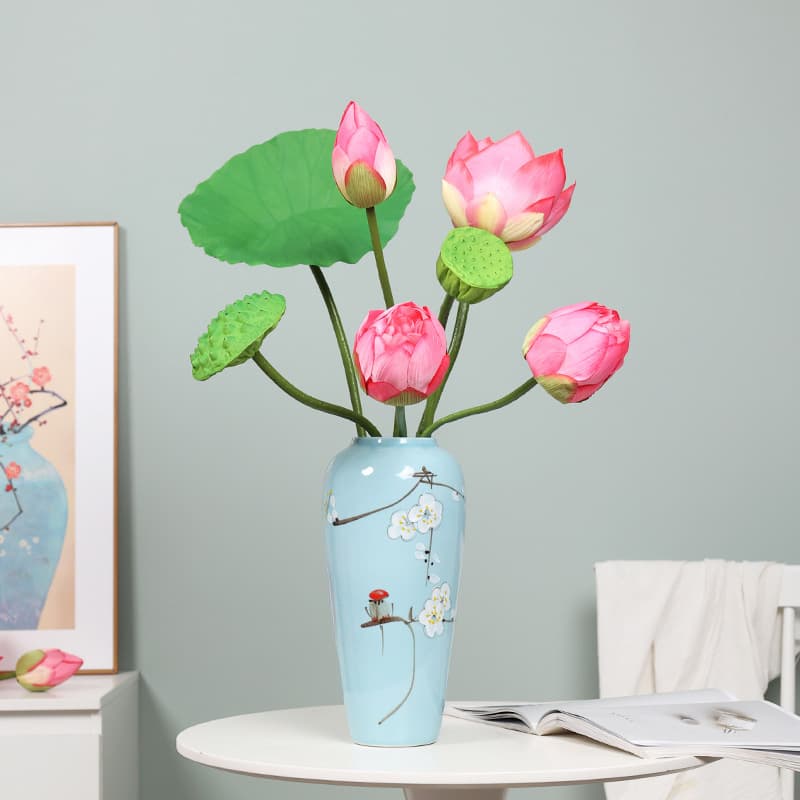 Lotus fake flower simulated flower feel lotus leaf lotus pod living room coffee table desktop for Buddha lotus single simulated flower lotus