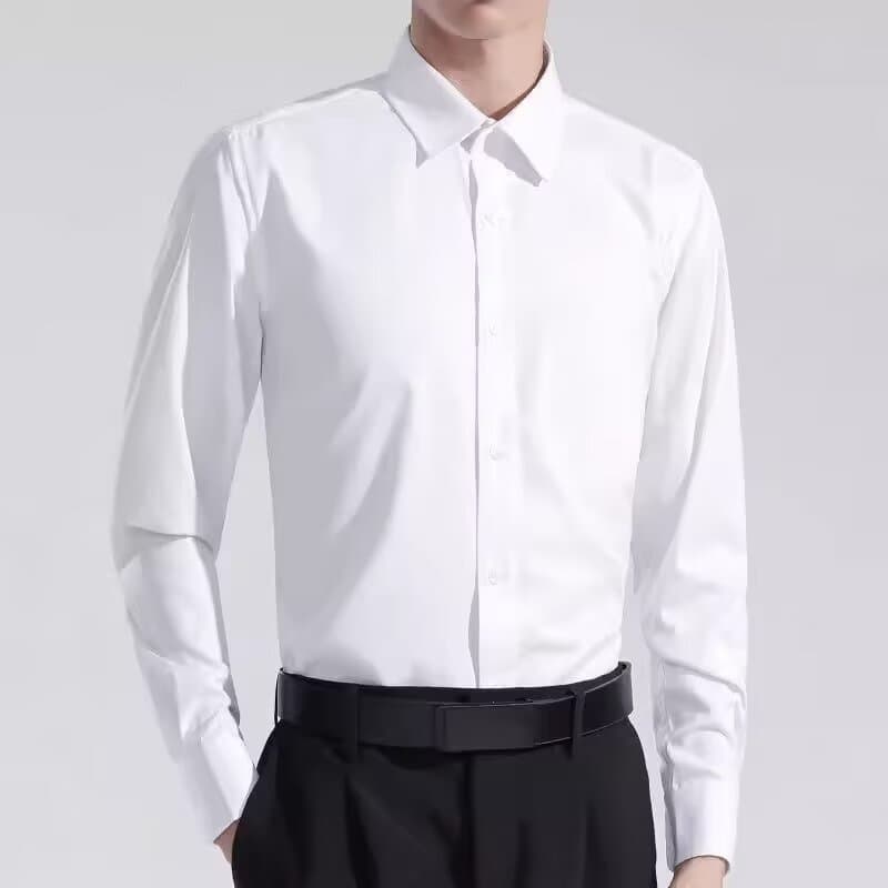 Spring/Autumn Men's Long-Sleeve White Dress Shirt Business Formal Work Suit Shirt Wedding Best Man Slim Fit
