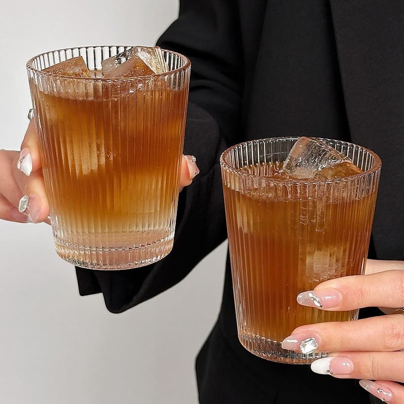 Japanese-style minimalist high-appearance striped glass cup iced Americano coffee cup milk cup tea cup household water cup beverage cup