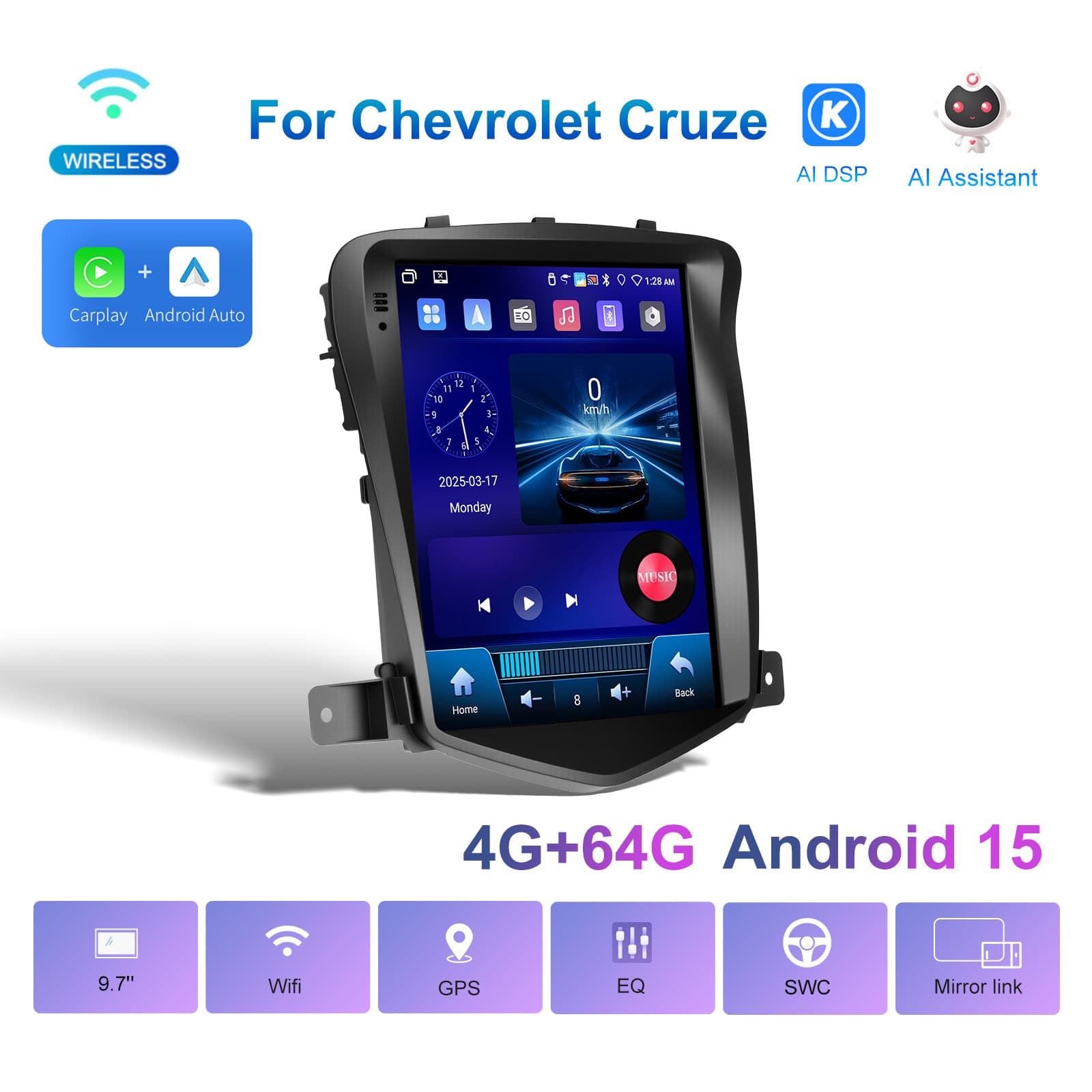 Android Car Navigation Radio Carplay Central Control Screen for Chevrolet Cruze 2009-2014
