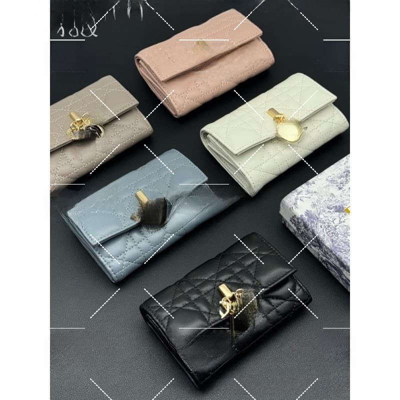 2025 D-House New Genuine Leather Letter Wallet Fashionable Versatile Coin Purse Diamond Quilted Multi-Functional Simple