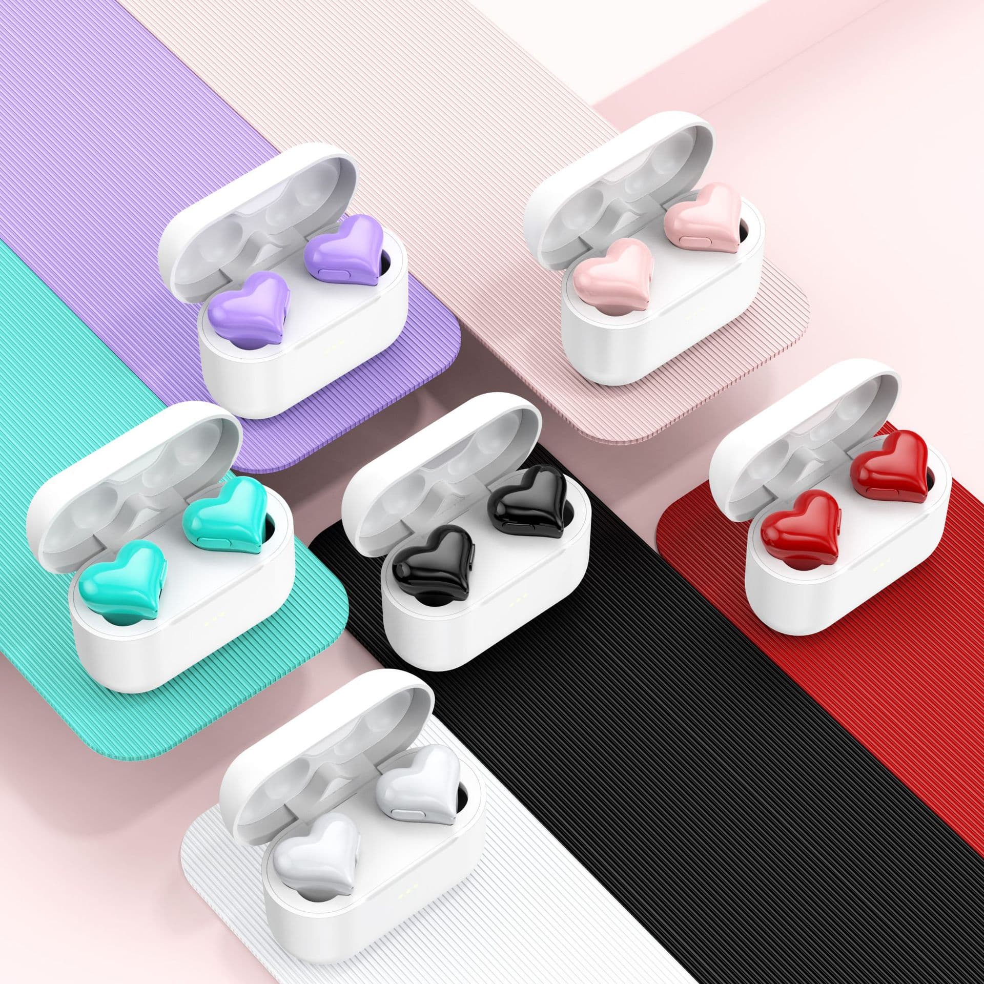 New Heartbuds Wireless Bluetooth Heart-Shaped Earphones Cute Girls Colorful Light Noise Reduction Long Battery Life Waterproof