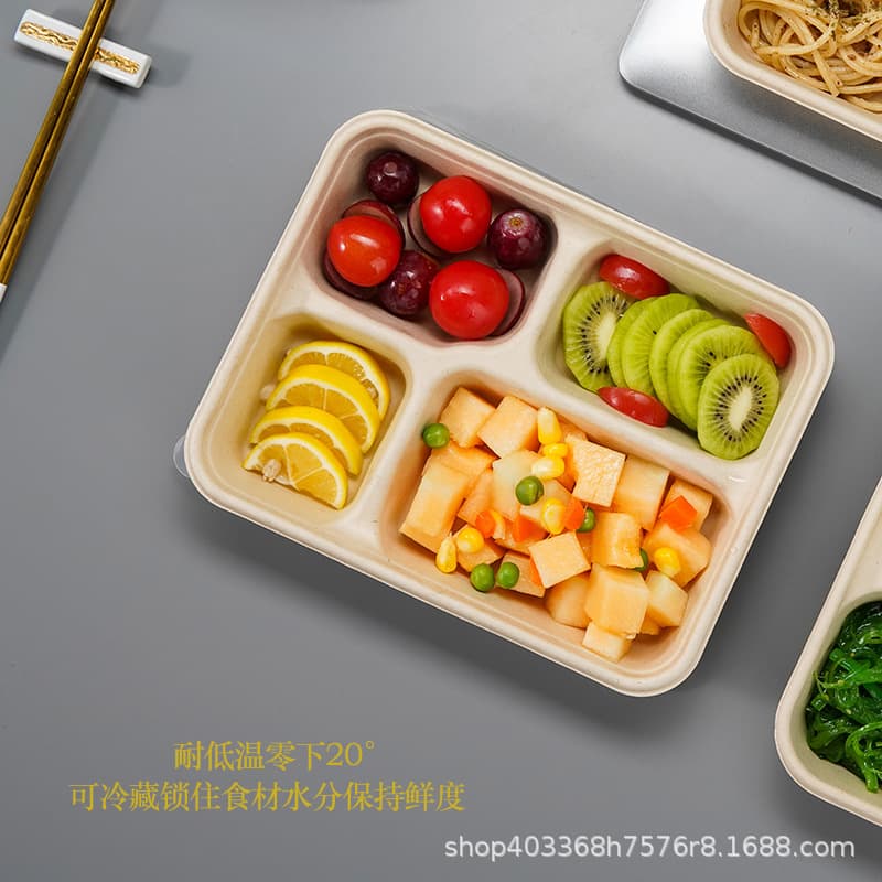 Degradable Sugarcane Fiber Disposable Lunch Box Multi-Compartment Takeaway Packaging Box Eco-Friendly Kitchen And Microwave Safe