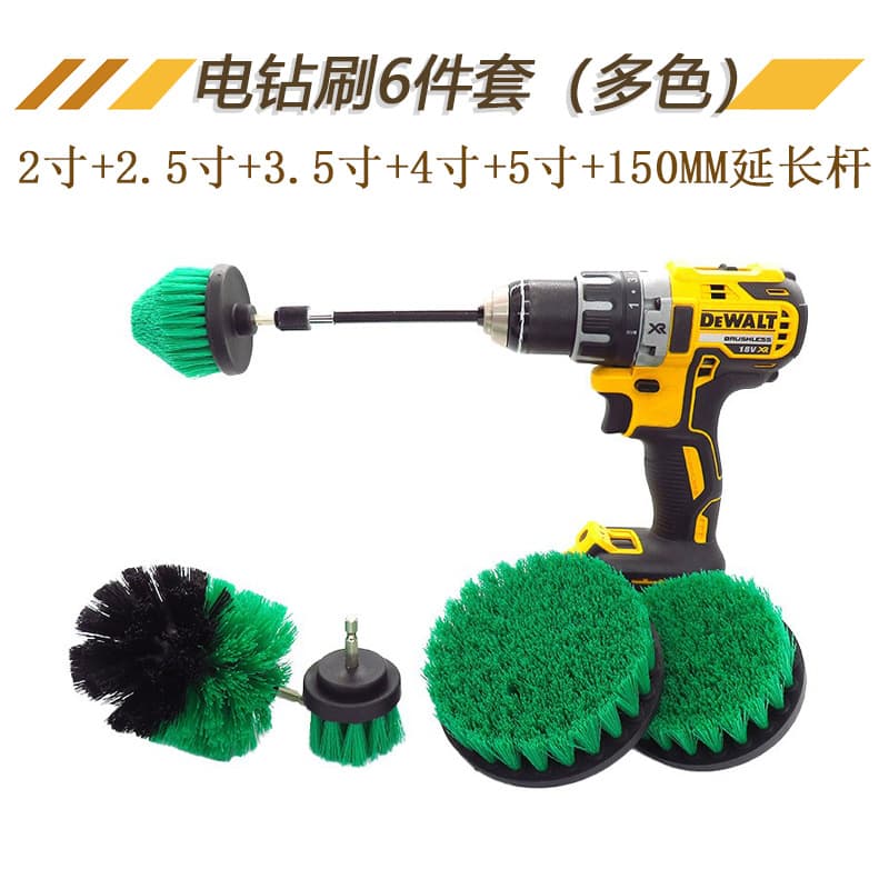 6-Piece Power Drill Brush Cleaning Set - Car Wash Disc Brush, Crevice Detail Brush, Cleaning Brush Heads for Drill
