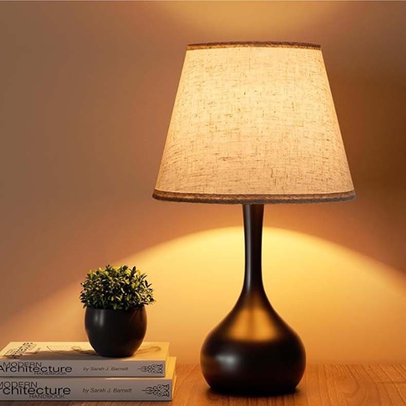 Cross-border Supply Modern Minimalist Black Gourd Touch Dimming LED Desk Lamp Fabric Lampshade for Bedroom Study Bedside