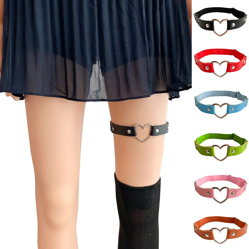 Harajuku punk street style in Europe and America: heart-shaped leather leg chain, single-layer heart-shaped street dance leg ring, stockings with elastic band anklet