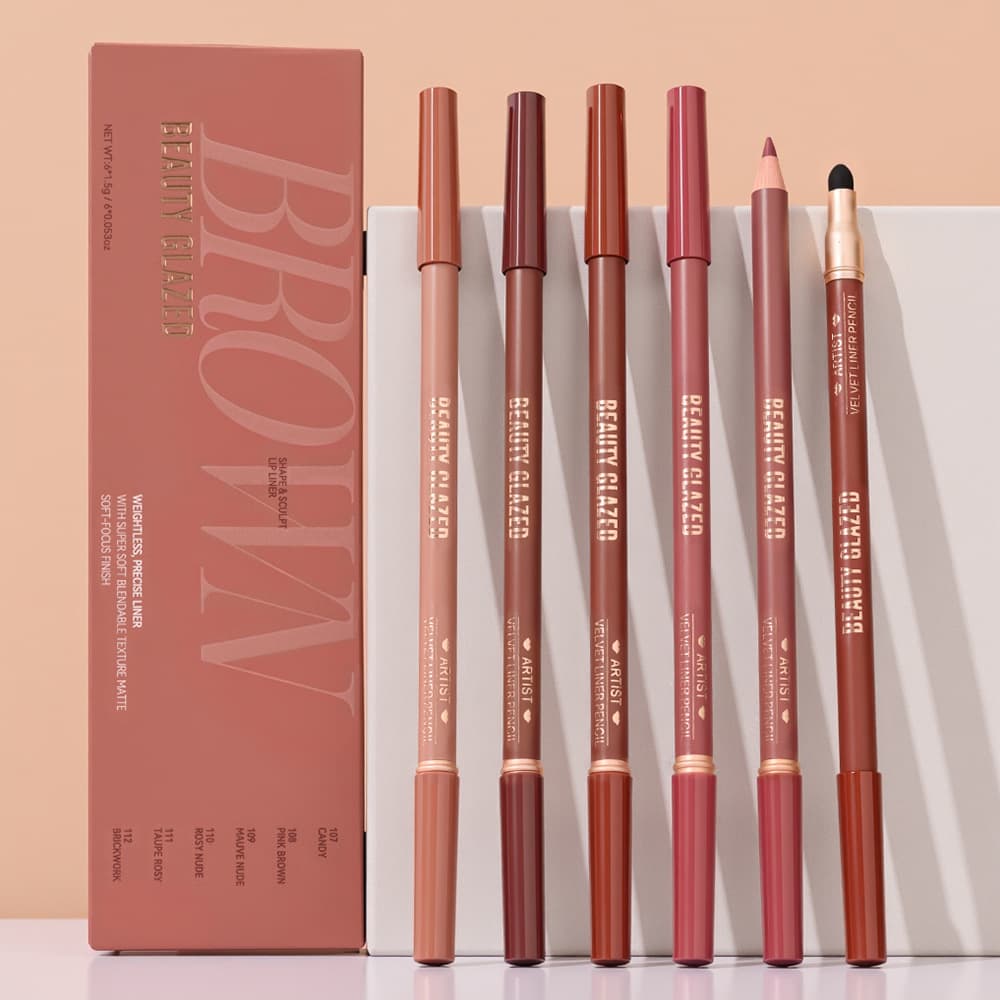 BEAUTY GLAZED 6-Piece Lip Liner Pencil Set Gift Box, Smudge-Proof Matte Dual-Ended Lip Liner, Cross-Border Hot