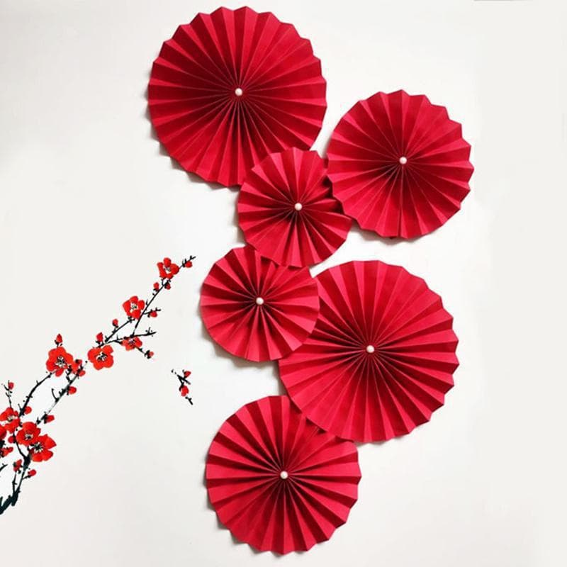 Double Happiness Character Wedding New Room Decoration, Paper Fan Flowers for Groom and Bride's Home, Creative Simple Elegant Bedroom