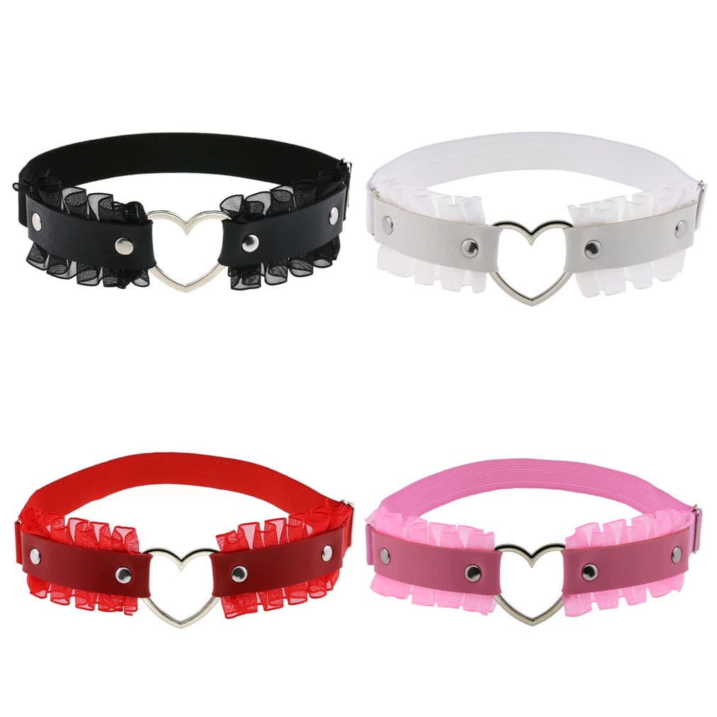 Harajuku New Style Soft Girl PU Leather Heart-Shaped Leg Band, Sexy Lace Elegant Trim Thigh Garter Belt