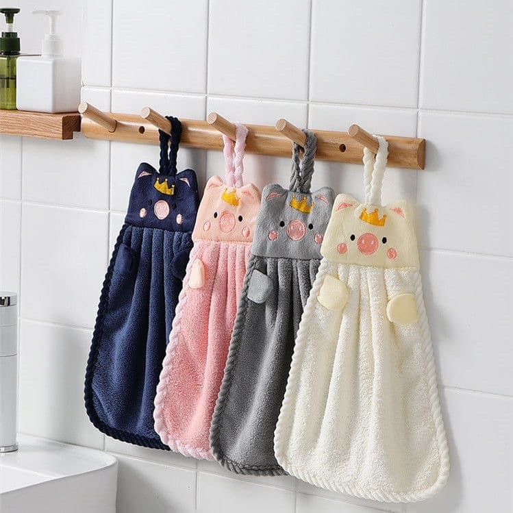 Kitchen Hand Towels Absorbent and Lint-Free - Pig-shaped Hangable Coral Fleece Towels, Cute Children's Hand Towels