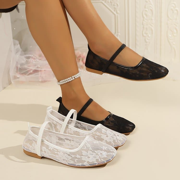 Large Flat Mesh Single Shoes 2026 Spring Autumn New Mesh Embroidery One-Strap Buckle Fashion Women's Shoes