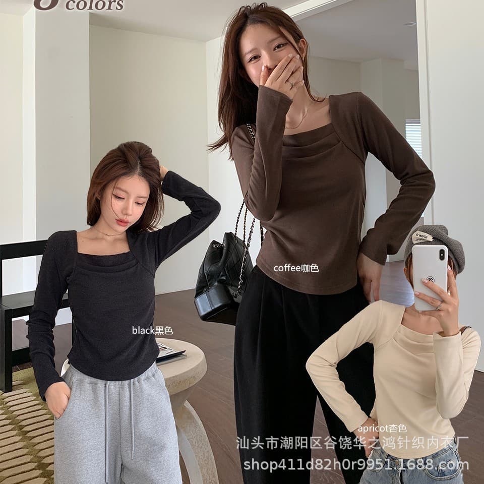 2023 New German Fleece Warm Base Top Super Warm Sweetheart Square Neck Ruffled Top Waist-tie Factory Direct