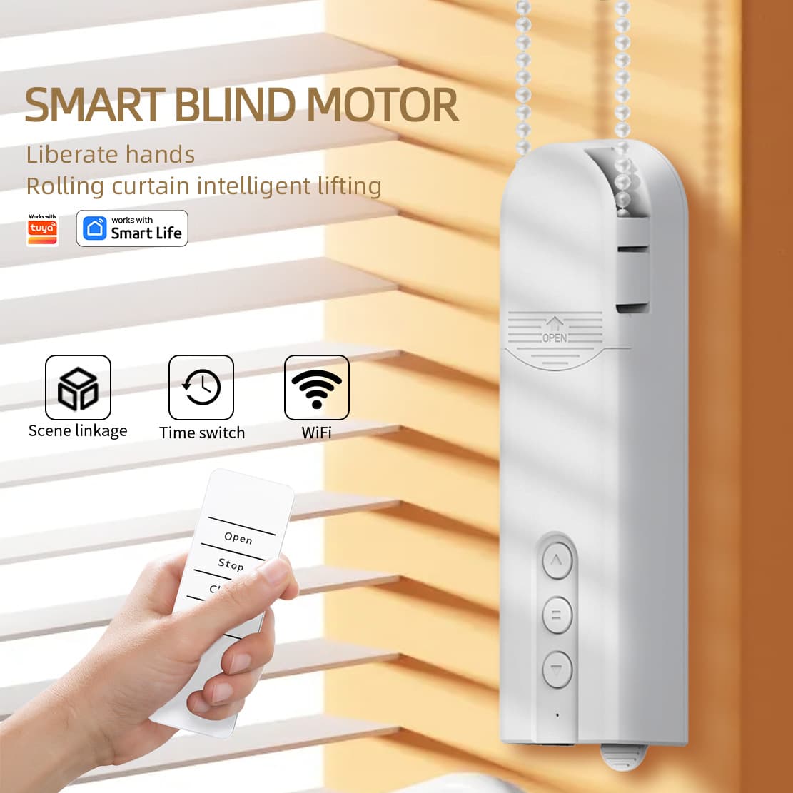 Tuya Bluetooth Smart Curtain Motor with Pull Cord, Automatic Remote Control WiFi Electric Roller Shade Motor