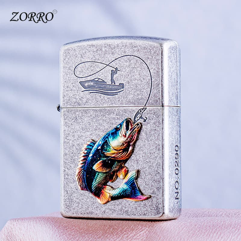 Zorro Z91911 Fishing Painting Kerosene Lighter Windproof Creative Personality Business Men Gift Lighter