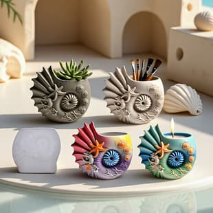 Yindian Conch Flower Pot Cement Plaster Cup Mold DIY Resin Storage Cup Ornament Silicone Mold Baking Mold