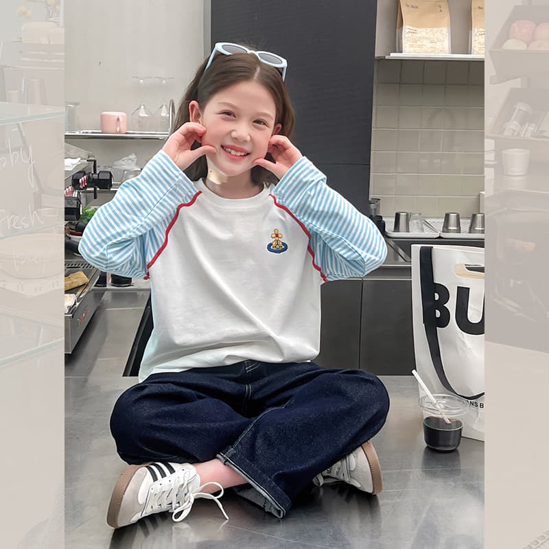 Kids' Striped Raglan Sleeve Contrast Top, Girls' Trendy Long-Sleeve T-Shirt, Base Layer for Older Kids, 2026 Spring New Arrival
