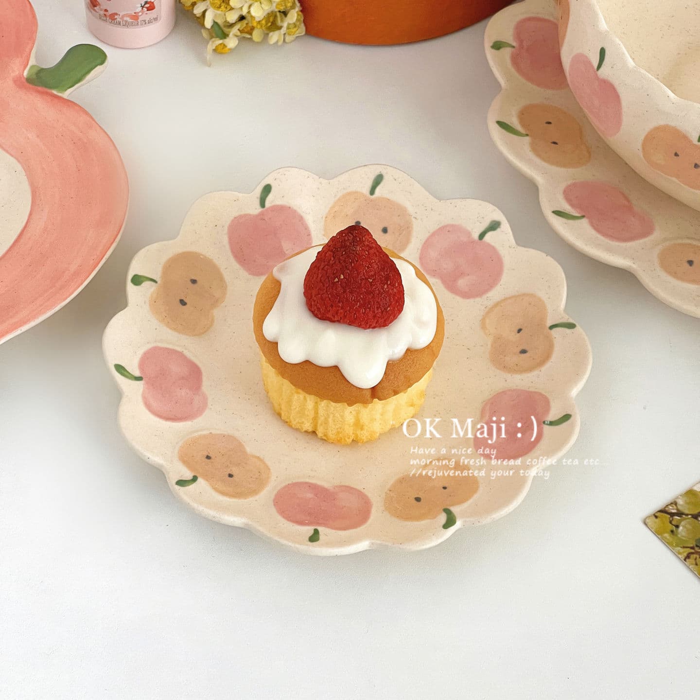 Cute Apple Ceramic Plate, Dinner Plate, Home Breakfast Plate, Underglaze Color Tableware, High Appearance Fruit Dessert Plate