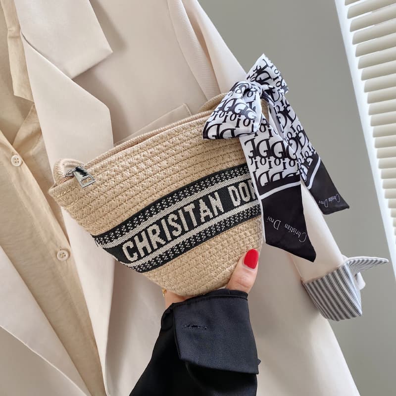 Straw Woven Bag for Women, Trendy New Fashion Instagram Popular Vacation Beach Bag, Chanel Style Crossbody Woven Bag