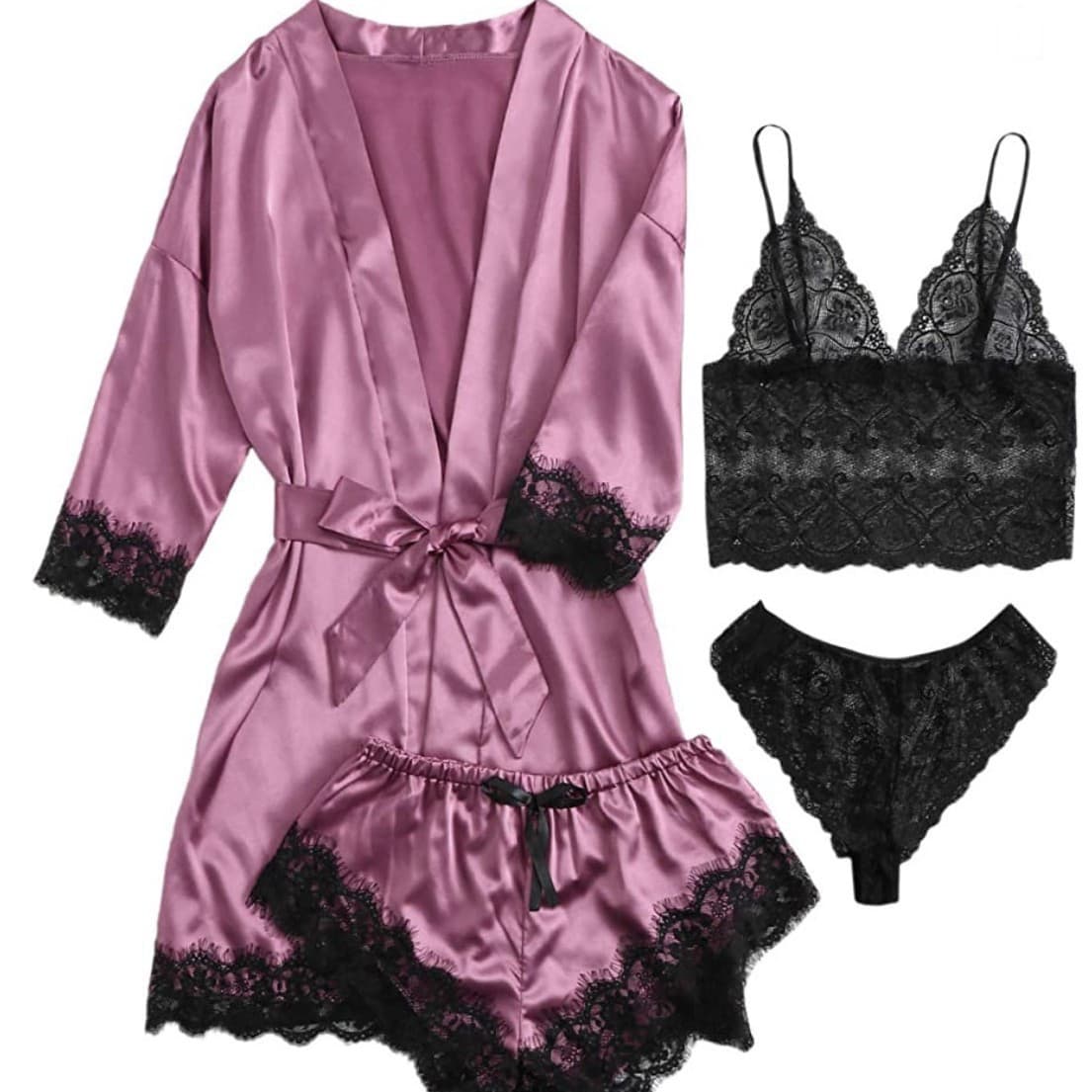 European and American Women's Pajama Set 4-Piece Lingerie Plus Size Homewear Factory Amazon New Lace Camisole