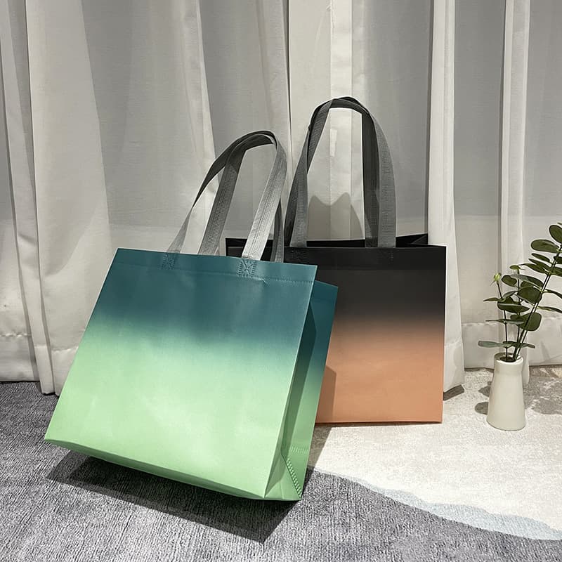 Gradient Color Clothing Store Tote Bags, Laminated Thickened Large Non-Woven Bags for Women's Apparel Shopping and Gift Carrying