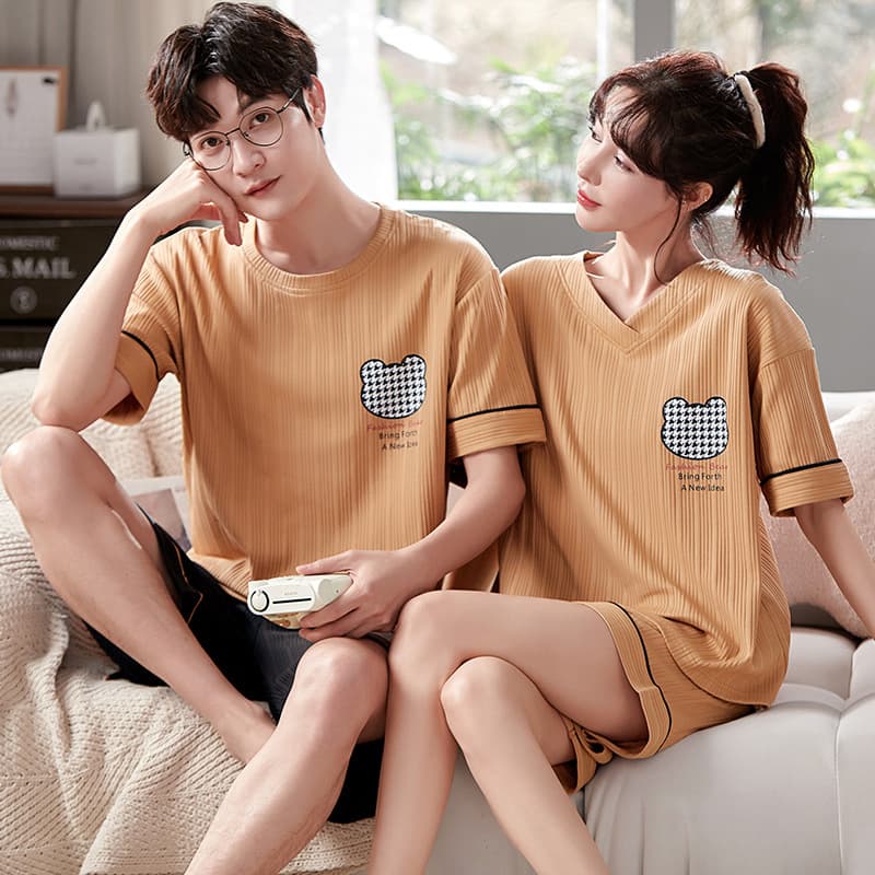 2025 Summer New Couple Pajamas Round Neck Short Sleeve Shorts Thin Set Two-Piece Home Wear for Men and Women
