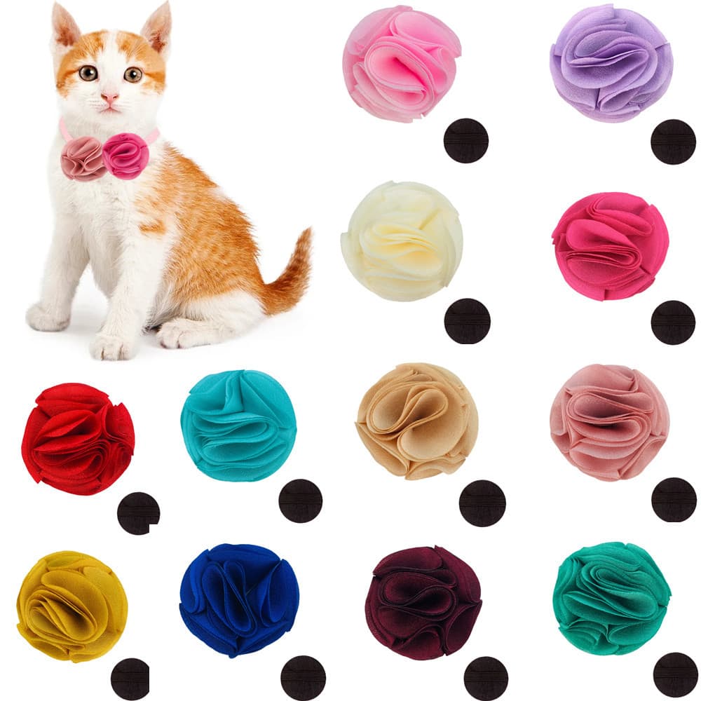 Party Birthday Pet Accessories Handmade Chiffon Flower Pet Collar Bow Tie Cute Pet Necklace Fabric 3D Decorative Flowers