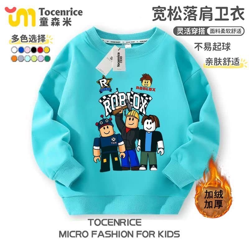 2026 Autumn/Winter New Roblox Kids Hoodie Fleece-Lined Mid & Big Boys Thermal Top Fashion
