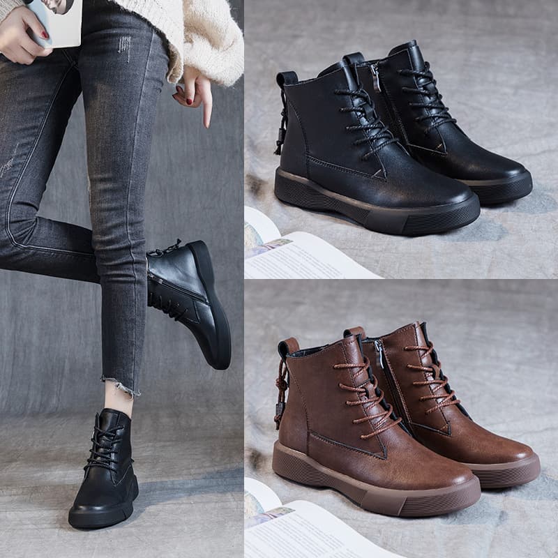 2026 New Casual Boots for Women, Flat Bottom Plus Size Martin Boots, Versatile British Style, Soft Sole, Warm Ankle Boots