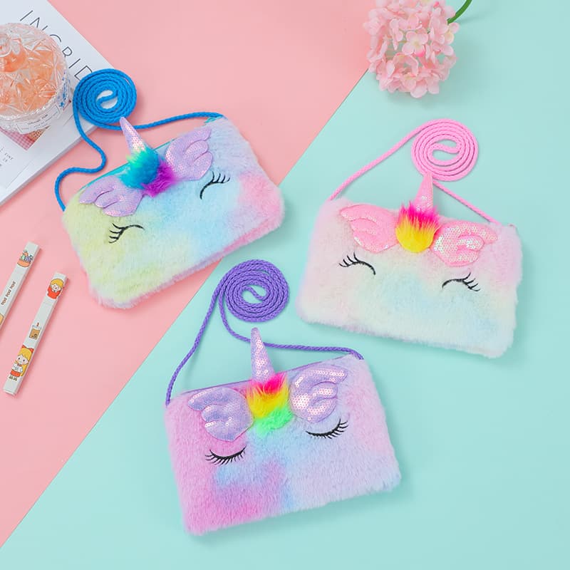 New spot girls children's fashion bag little girl's bag cartoon wings unicorn plush shoulder crossbody bag