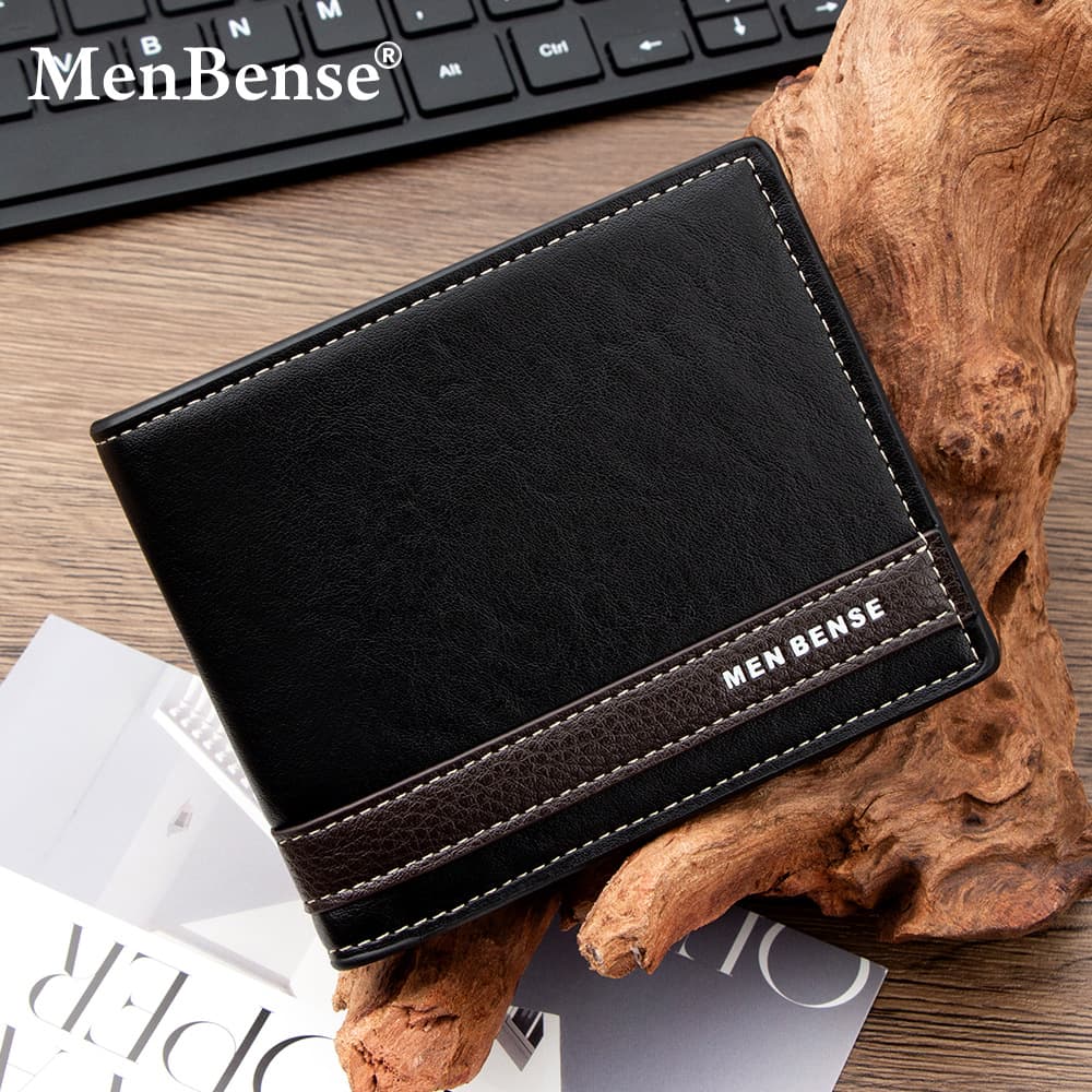 Fashionable splicing men's short wallet hinge tri-fold bag side zipper coin bag multi-card slot large capacity men's wallet