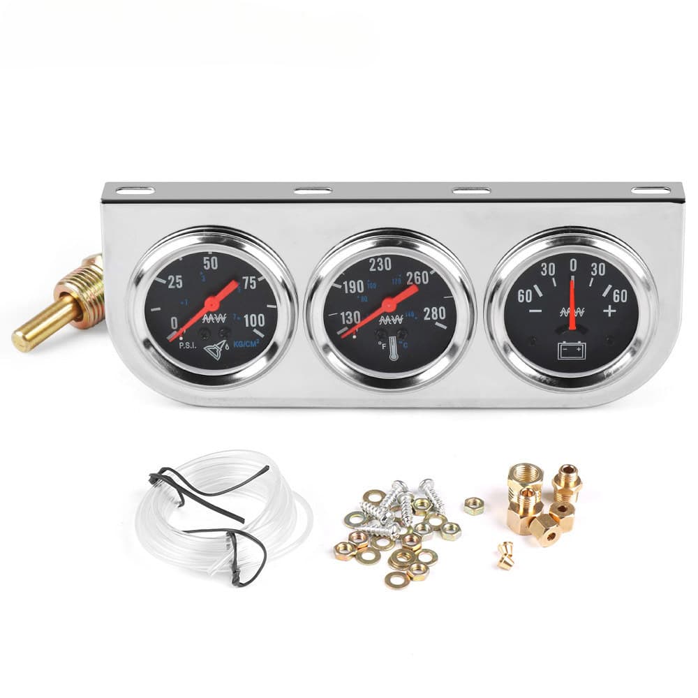 Car Modification 52mm Oil Pressure Water Temperature Current Three-in-One Combination Gauge 12V Universal Mechanical Triple Gauge
