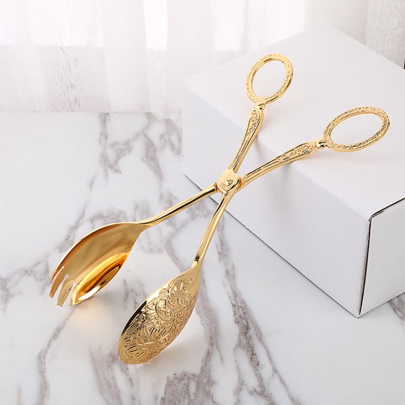 European-style Metal Salad Tongs, Exquisite Party Buffet Tongs for Plating, Cake, Birthday Banquet Cutlery, Multi-functional