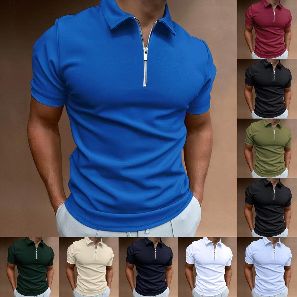 Cross-border 2023 Summer Men's Polo Shirt Solid Color Short Sleeve Turn-down Collar T-shirt Casual Slim Fit Top European and American Men's Clothing 5XL